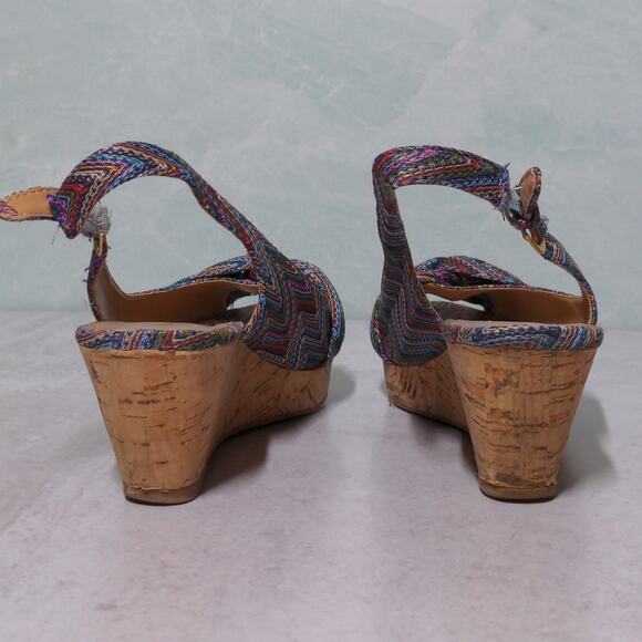 Nine West Abbeol 1 Wedges Multicolor Woven Slingback Knotted Peep Toe - Size 7M - Picture 7 of 16
